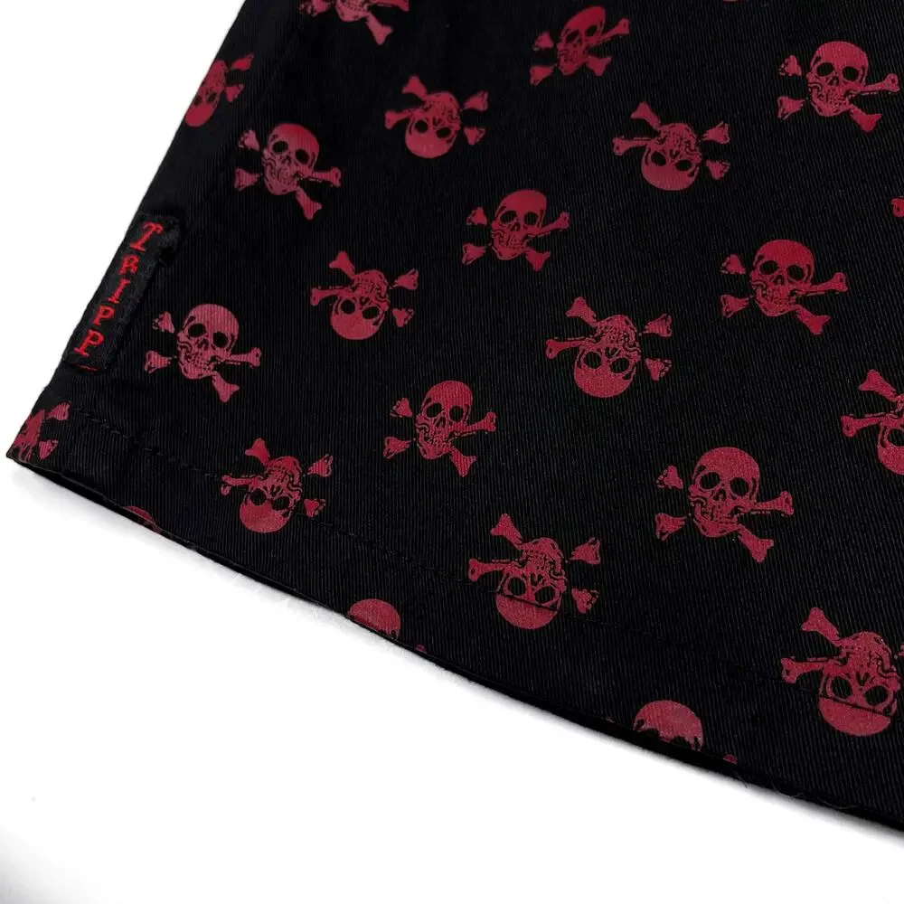NWT Vintage Y2K Tripp NYC Red Skull Belted Black Mini Skirt Medium Deadstock
